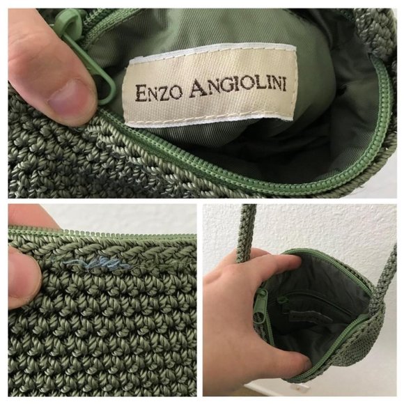 Vintage 90s green knit crossbody bag purse - Picture 4 of 4